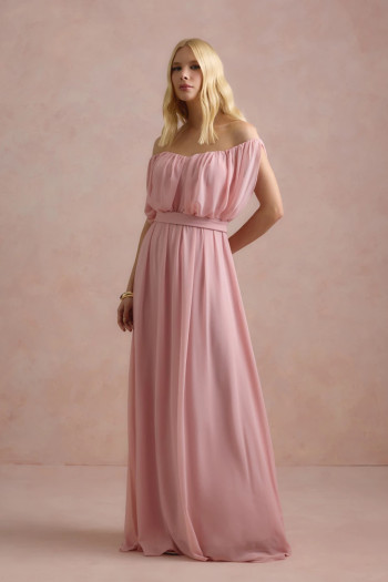 VESTIDO BIA OFF SHOULDER CHIFFON - ROSA
