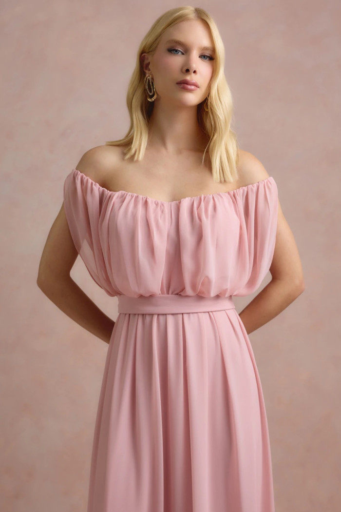 VESTIDO BIA OFF SHOULDER CHIFFON - ROSA