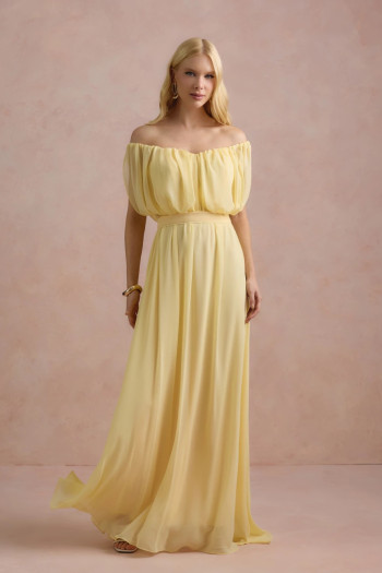 VESTIDO BIA OFF SHOULDER CHIFFON - AMARELO