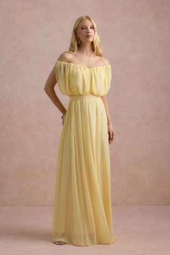 VESTIDO BIA OFF SHOULDER CHIFFON - AMARELO