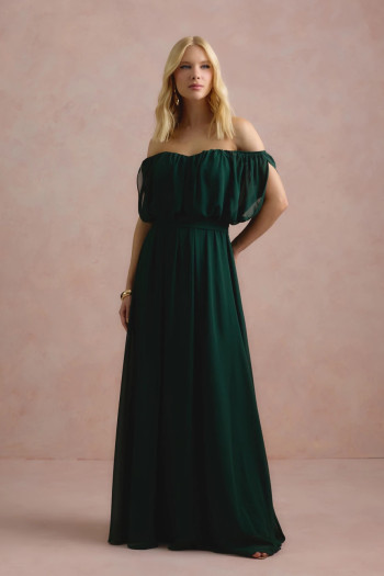 VESTIDO BIA OFF SHOULDER CHIFFON - VERDE EUCALIPTO