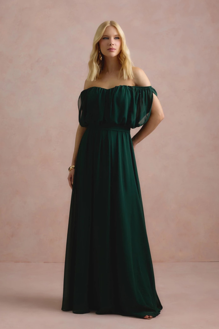 VESTIDO BIA OFF SHOULDER CHIFFON - VERDE EUCALIPTO