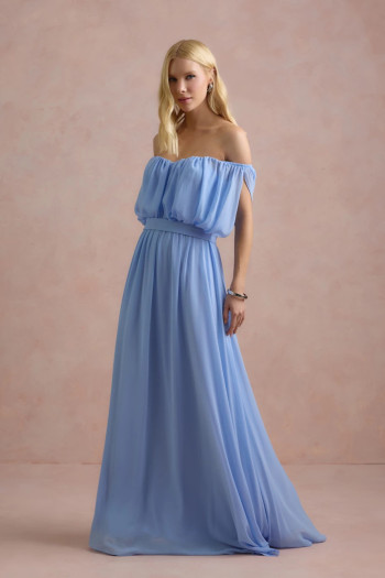 VESTIDO BIA OFF SHOULDER CHIFFON - AZUL SERENITY