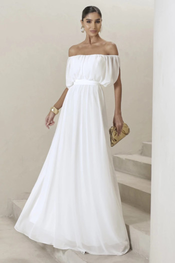 VESTIDO BIA OFF SHOULDER CHIFFON - OFF WHITE