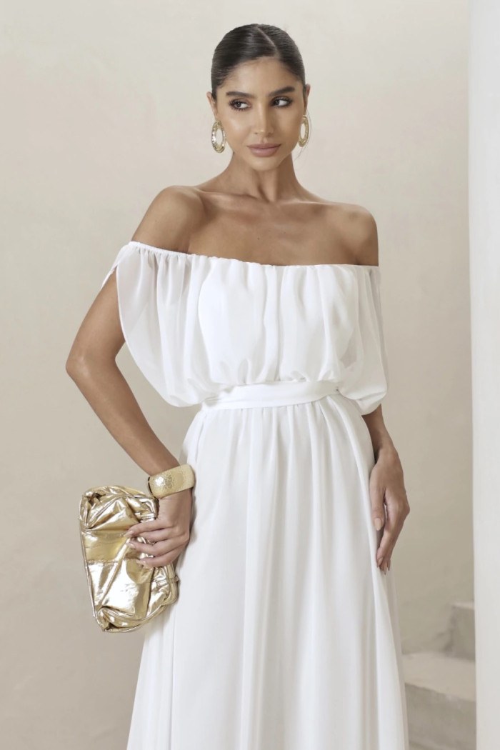 VESTIDO BIA OFF SHOULDER CHIFFON - OFF WHITE
