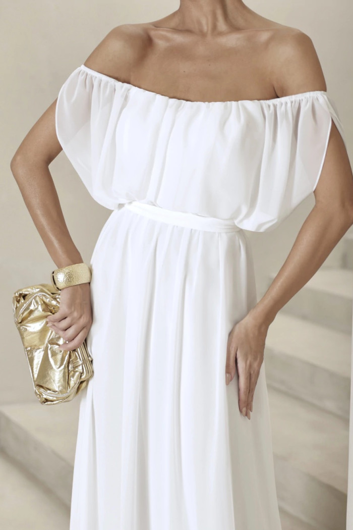 VESTIDO BIA OFF SHOULDER CHIFFON - OFF WHITE