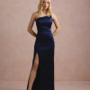 VESTIDO DE FESTA ITÁLIA T.Q.C PREGAS CINTURA - AZUL MARINHO