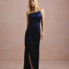 VESTIDO DE FESTA ITÁLIA T.Q.C PREGAS CINTURA - AZUL MARINHO