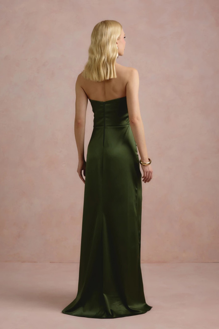 VESTIDO DE FESTA ITÁLIA T.Q.C PREGAS CINTURA - VERDE OLIVA
