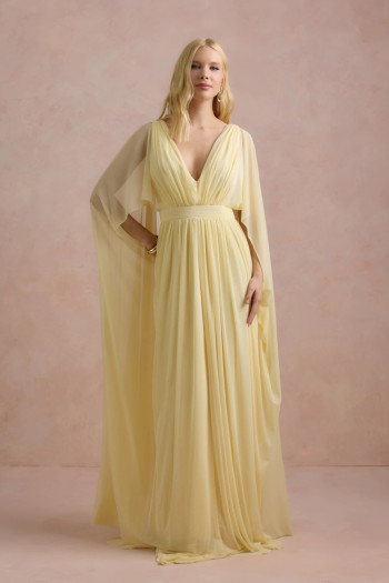 VESTIDO DE FESTA ANGELINA MANGA CAPA - AMARELO