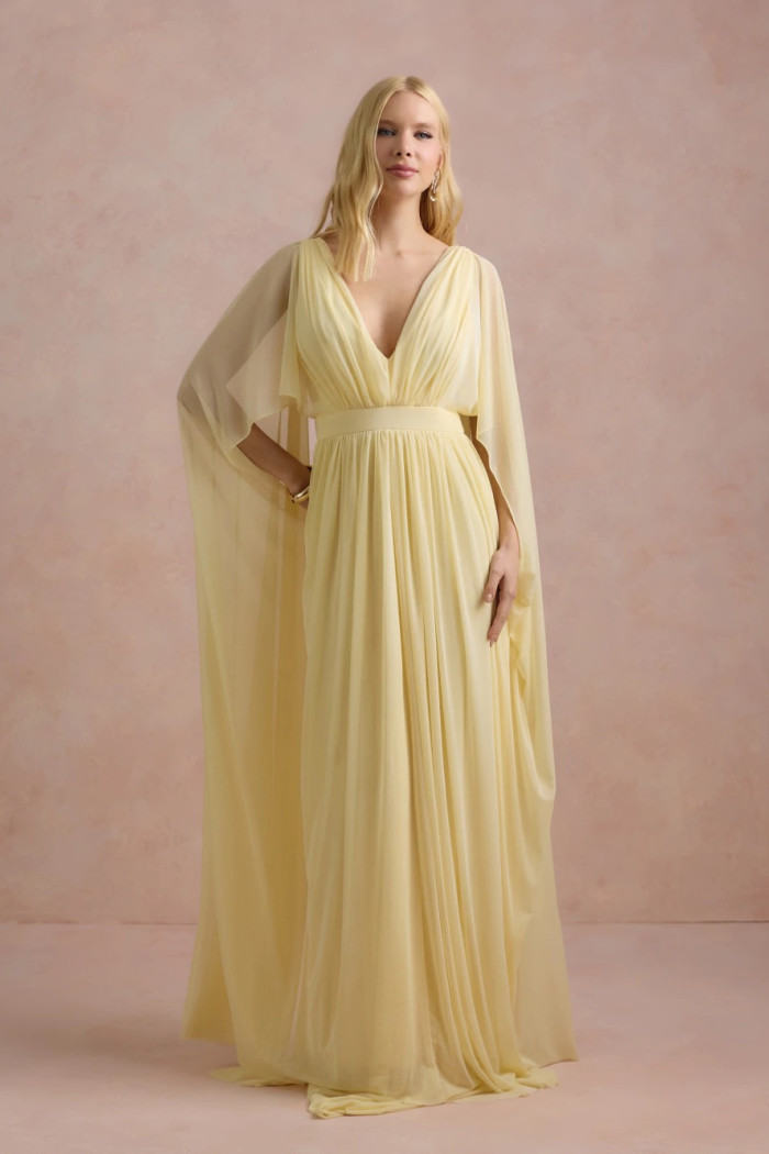VESTIDO DE FESTA ANGELINA MANGA CAPA - AMARELO