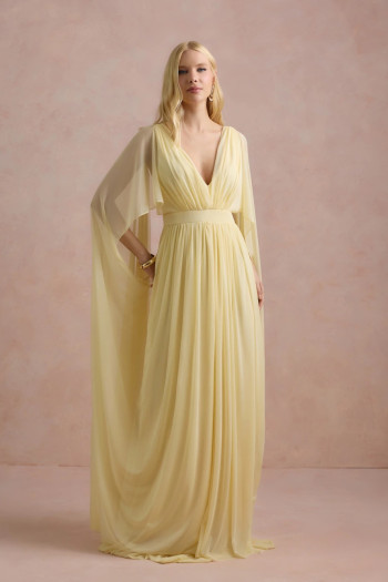 VESTIDO DE FESTA ANGELINA MANGA CAPA - AMARELO
