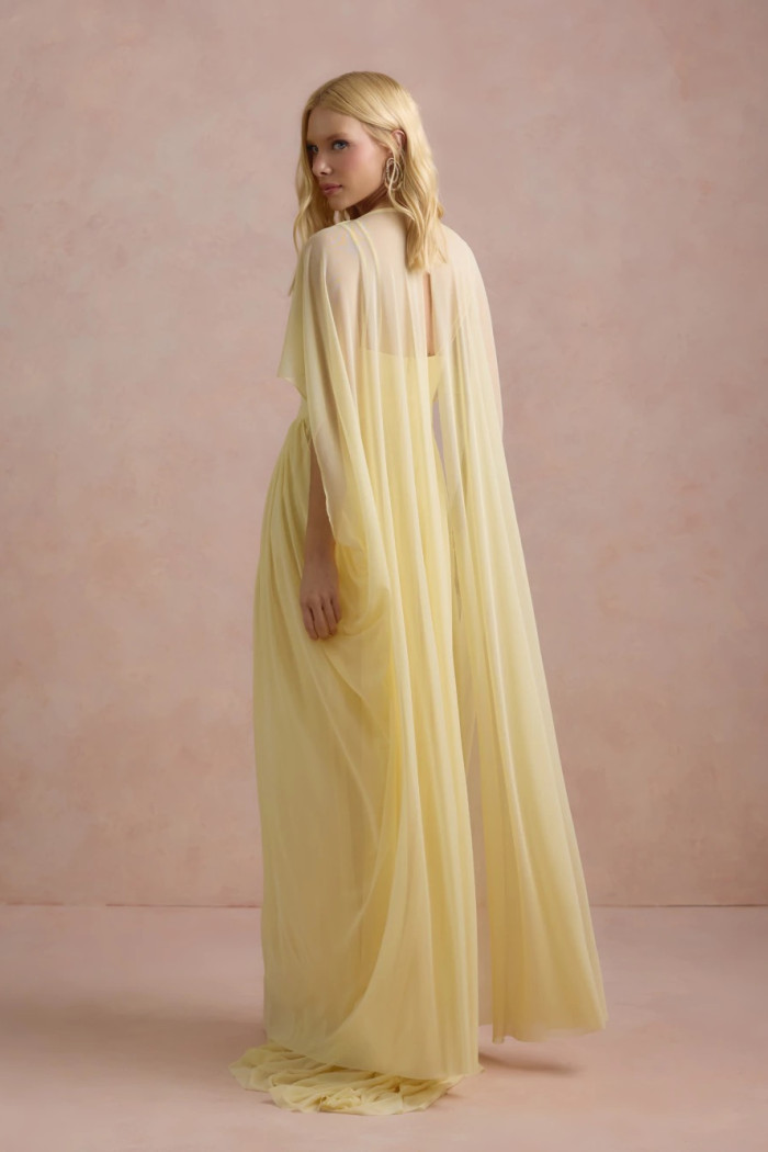 VESTIDO DE FESTA ANGELINA MANGA CAPA - AMARELO