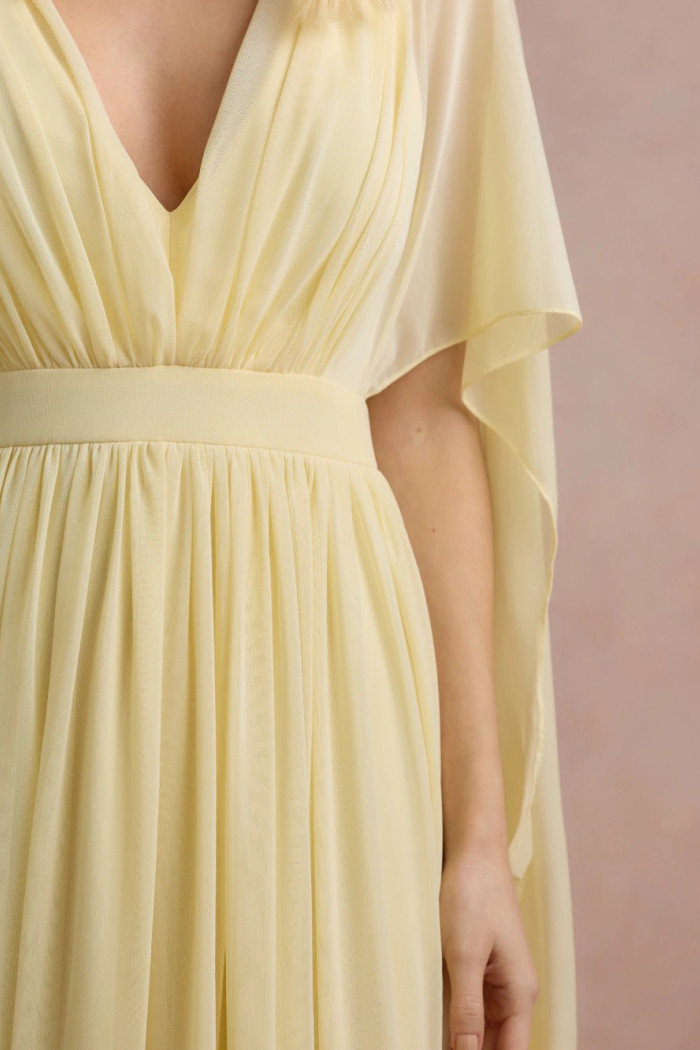 VESTIDO DE FESTA ANGELINA MANGA CAPA - AMARELO