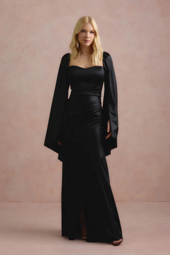 VESTIDO DE FESTA AURA SAIA TRANSPASSADA - PRETO