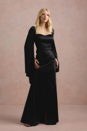 VESTIDO DE FESTA AURA SAIA TRANSPASSADA - PRETO