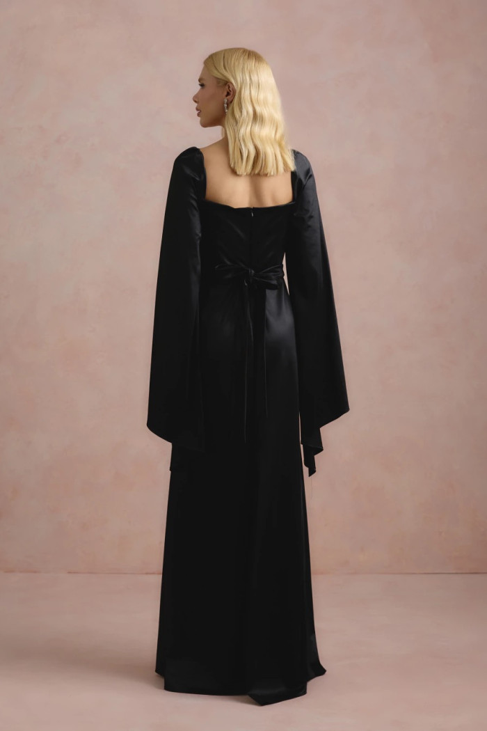 VESTIDO DE FESTA AURA SAIA TRANSPASSADA - PRETO