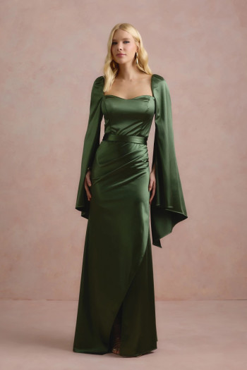 VESTIDO DE FESTA AURA SAIA TRANSPASSADA - VERDE OLIVA