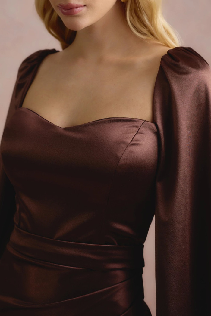 VESTIDO DE FESTA AURA SAIA TRANSPASSADA - MARROM