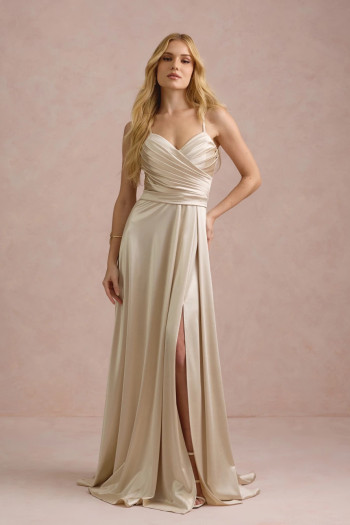 VESTIDO DE FESTA ÂNGELA CREPE ACETINADO - CHAMPAGNE