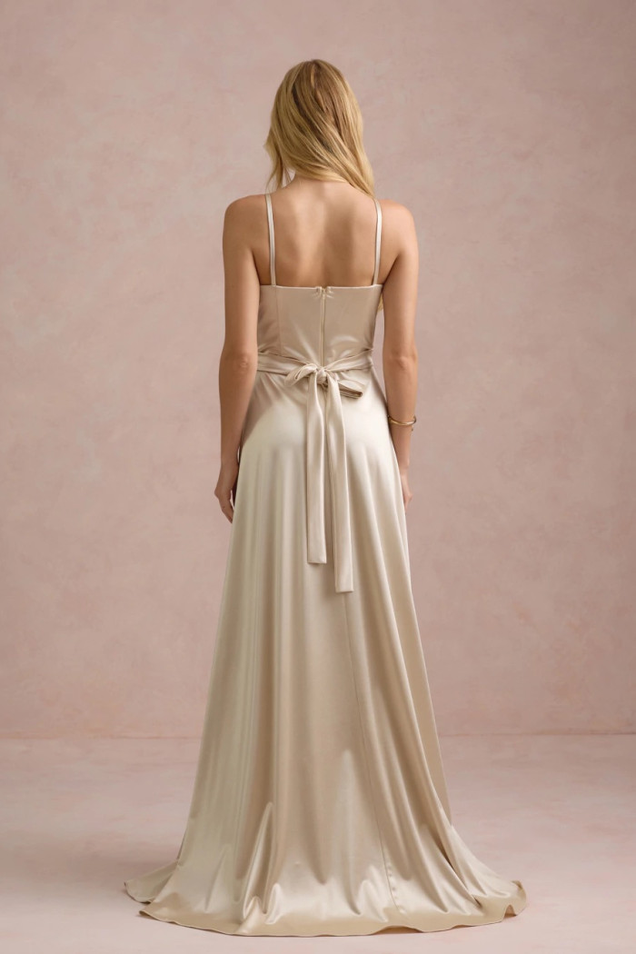 VESTIDO DE FESTA ÂNGELA CREPE ACETINADO - CHAMPAGNE