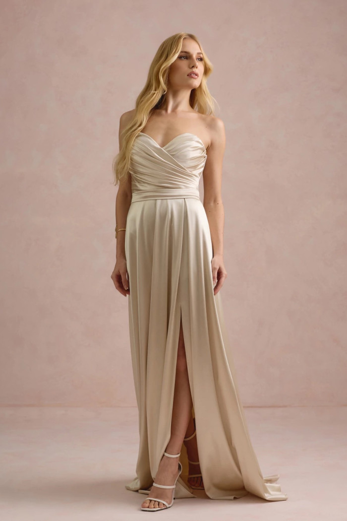 VESTIDO DE FESTA ÂNGELA CREPE ACETINADO - CHAMPAGNE