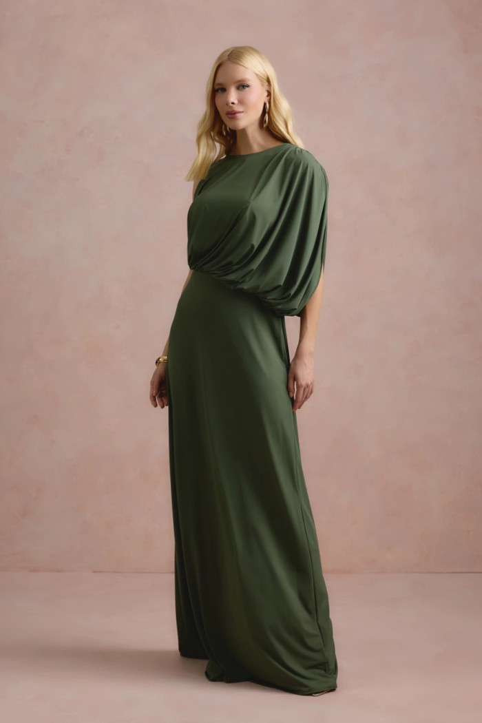 VESTIDO DE FESTA FILIPINAS JERSEY - VERDE OLIVA