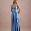 VESTIDO DE FESTA GLAMOUR COM CAPA CREPE ACETINADO - AZUL SERENITY
