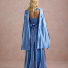 VESTIDO DE FESTA GLAMOUR COM CAPA CREPE ACETINADO - AZUL SERENITY