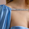 VESTIDO DE FESTA GLAMOUR COM CAPA CREPE ACETINADO - AZUL SERENITY