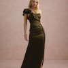 VESTIDO DE FESTA LUCY CREPE ACETINADO UM OMBRO - VERDE OLIVA