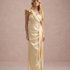 VESTIDO DE FESTA LUCY CREPE ACETINADO UM OMBRO - AMARELO MANTEIGA