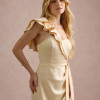 VESTIDO DE FESTA LUCY CREPE ACETINADO UM OMBRO - AMARELO MANTEIGA