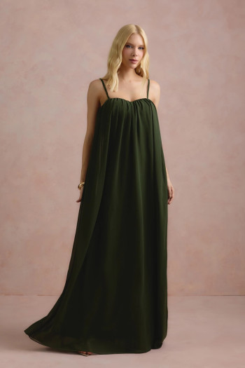 VESTIDO LONGO FIORELLA FAIXA CHOKER - VERDE OLIVA