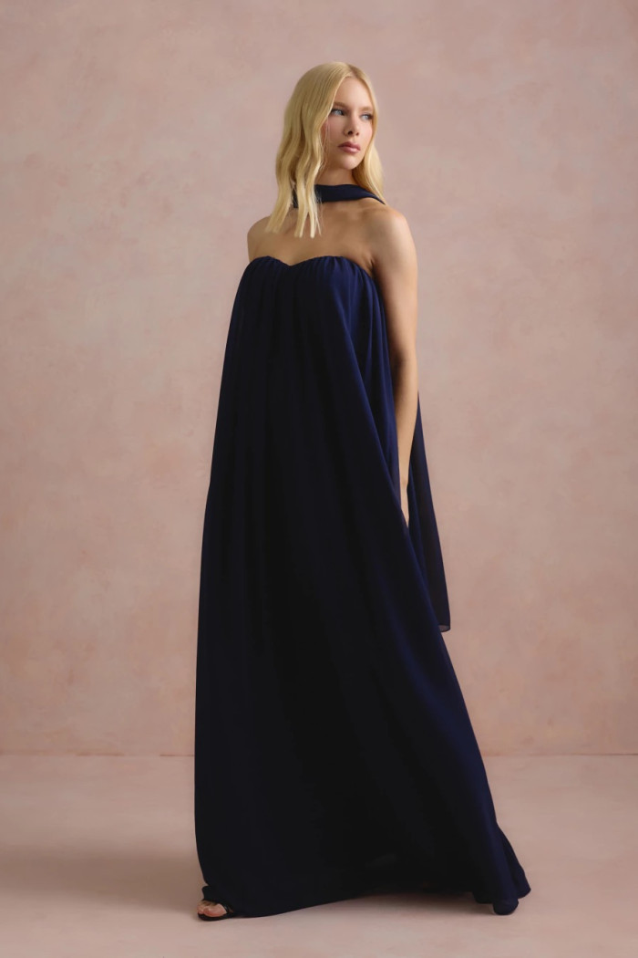VESTIDO LONGO FIORELLA FAIXA CHOKER - AZUL MARINHO
