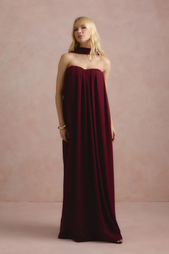 VESTIDO LONGO FIORELLA FAIXA CHOKER - VINHO