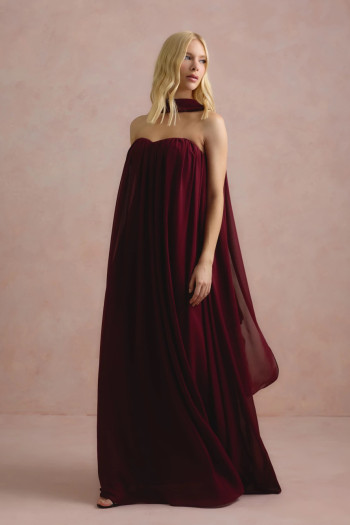 VESTIDO LONGO FIORELLA FAIXA CHOKER - VINHO