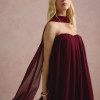VESTIDO LONGO FIORELLA FAIXA CHOKER - VINHO