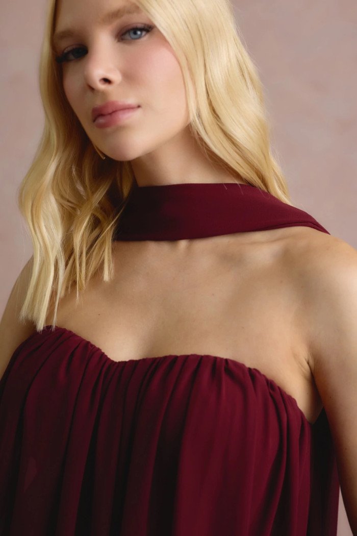 VESTIDO LONGO FIORELLA FAIXA CHOKER - VINHO