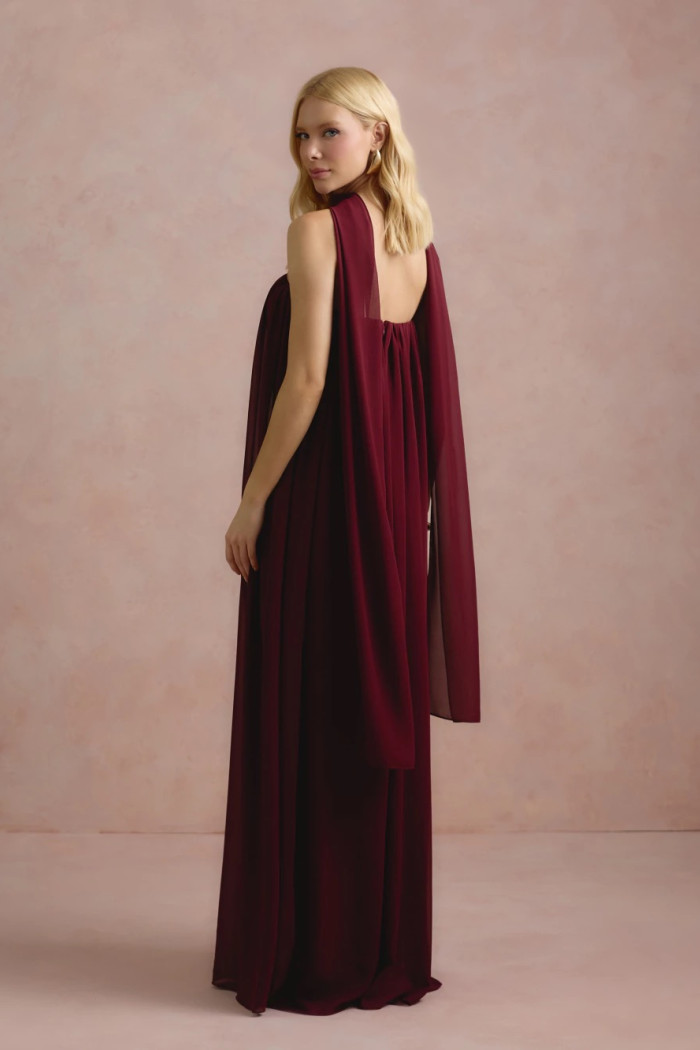 VESTIDO LONGO FIORELLA FAIXA CHOKER - VINHO