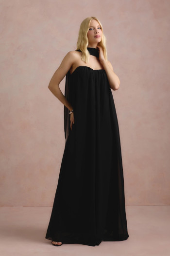 VESTIDO LONGO FIORELLA FAIXA CHOKER - PRETO