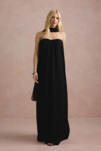 VESTIDO LONGO FIORELLA FAIXA CHOKER - PRETO