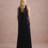 VESTIDO DE FESTA GIOVANA CREPE ACETINADO FAIXA CHOKER - AZUL MARINHO