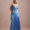 VESTIDO DE FESTA GIOVANA CREPE ACETINADO FAIXA CHOKER - AZUL SERENITY