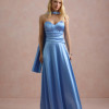 VESTIDO DE FESTA GIOVANA CREPE ACETINADO FAIXA CHOKER - AZUL SERENITY