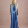 VESTIDO DE FESTA GIOVANA CREPE ACETINADO FAIXA CHOKER - AZUL SERENITY
