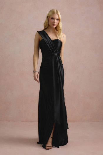VESTIDO DE FESTA GLAM CREPE ACETINADO - PRETO