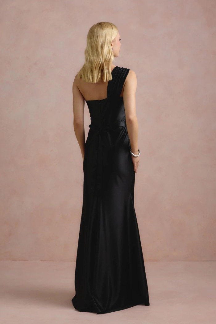 VESTIDO DE FESTA GLAM CREPE ACETINADO - PRETO
