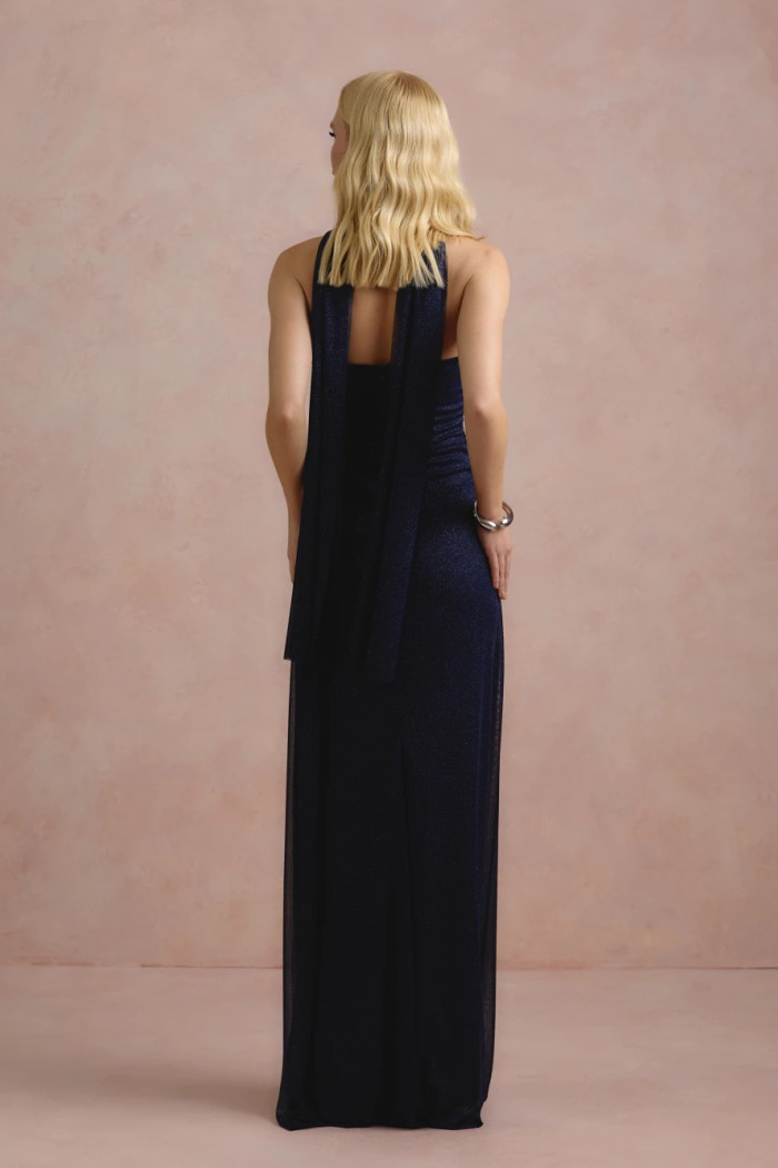 VESTIDO DE FESTA LUNA TULE LUREX CHOKER - AZUL MARINHO