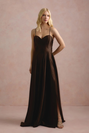VESTIDO DE FESTA NORUEGA CREPE ACETINADO - MARROM